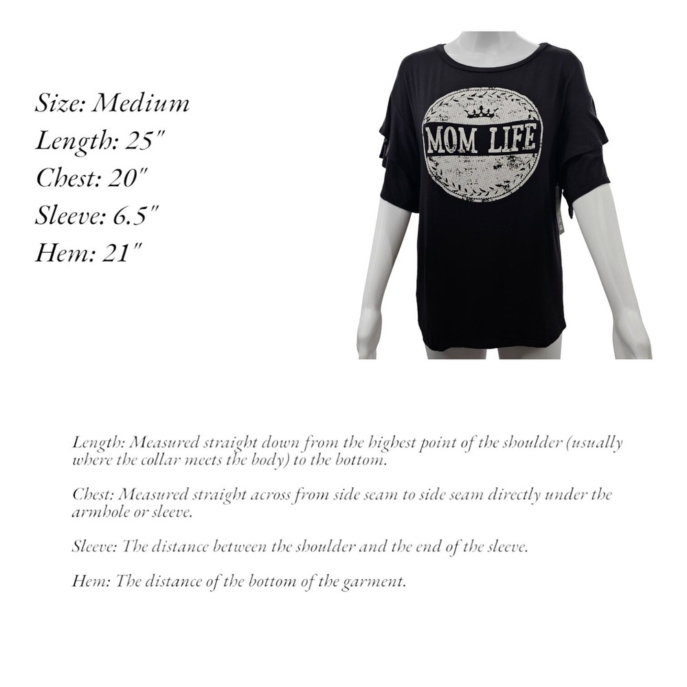 Women Mom Life Graphic Tee Mother Ruffles Short Sleeve Top Black Medium Stylish - Picture 7 of 10